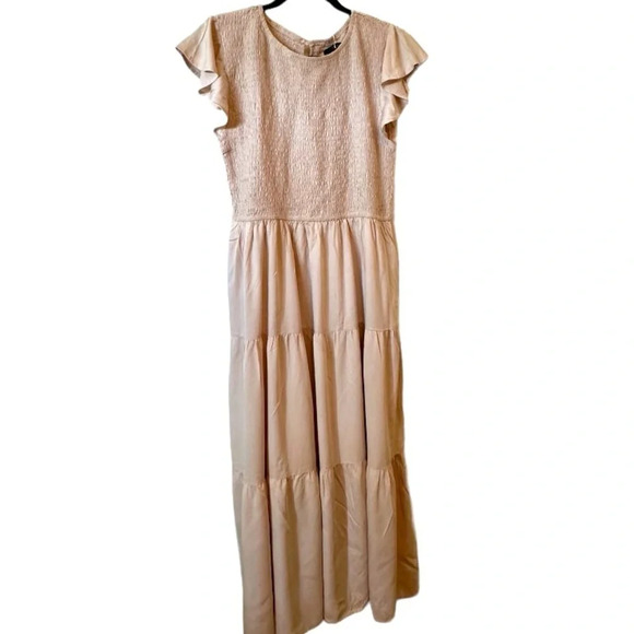 NWT ZESICA Women's Flutter Short Sleeve Smocked Midi  Summer Tiered A Line Dress - Picture 8 of 10